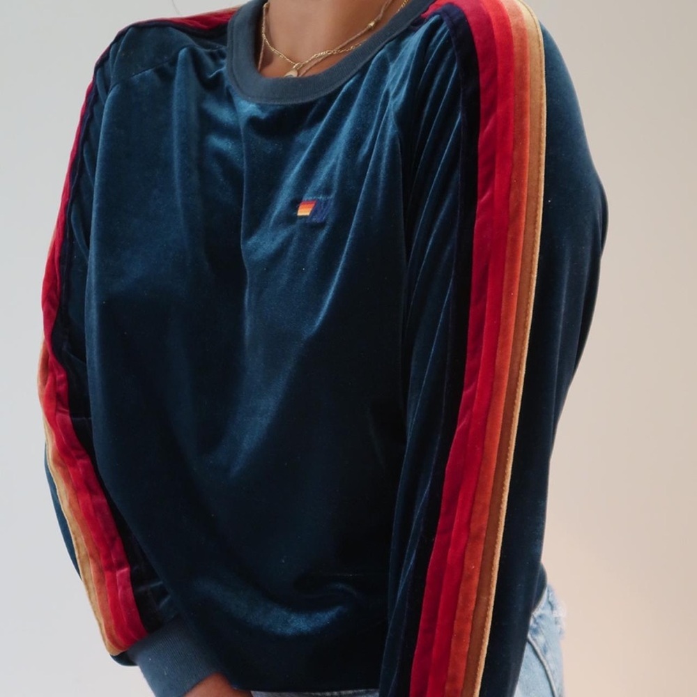 Aviator Nation / Emerald green Velvet Velour with Rainbow Stripes